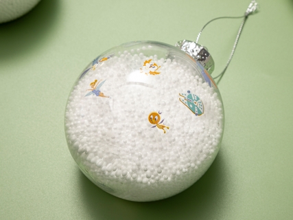 8cm Cartoon Patterned Clear Plastic Christmas Ball Ornament with String and Sublimation Alu Insert