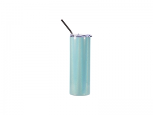 Sublimation 20oz/600ml Glitter Sparkling Stainless Steel Skinny Tumbler w/ Straw (Light Blue)