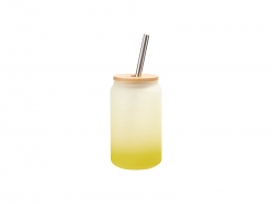 13oz/400ml Sublimation Blanks Glass Can Tumbler with Bamboo Lid Gradient Lemon Yellow