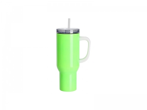 Sublimation Blanks 40oz/1200ml Stainless Steel Fluorescent Green Travel Tumbler with Lid &amp; Straw(White Handle)