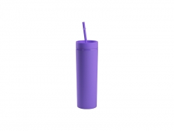 16oz/473ml Double Wall Plastic Skinny Tumbler with Straw &amp; Lid (Paint, Purple)