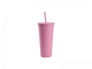 24oz/700ml Double Wall Plastic Tumbler with Straw &amp; Lid (Paint, Pink)