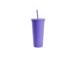 Vaso Plástico Doble Capa 24OZ/700ml con Tapa y Pajita (Morado, Pintado)