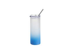 Botella de Cristal Skinny 25oz/750ml con pajita y tapa de plástico (Escarchado, Degradado Azul Celeste)