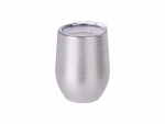 Sublimation 12oz/360ml Stainless Steel Stemless Glitter Cup w/ Lid (Silver)