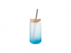 18oz/550ml Sublimation Blanks Glass Can Tumbler Gradient Light Blue with Bamboo Lid