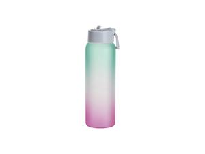 Sublimation 32oz/950ml Frosted Glass Sports Bottle w/ Grey Straw Lid (Gradient Color Green &amp; Pink)