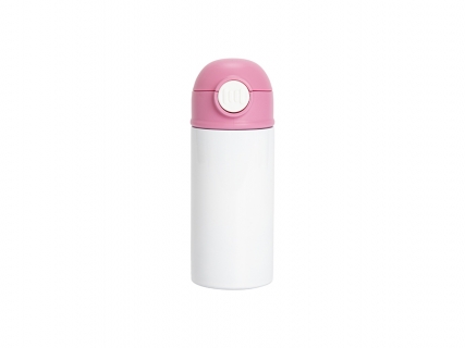 Sublimation 12oz/360ml Kids Stainless Steel Water Bottle With Plastic Straw &amp; Pink Cap(White)