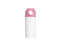 Sublimation 12oz/360ml Kids Stainless Steel Water Bottle With Plastic Straw & Pink Cap(White)