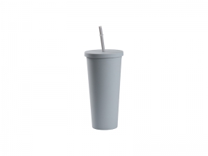 24oz/700ml Double Wall Plastic Tumbler with Straw &amp; Lid (Paint, Light Gray)