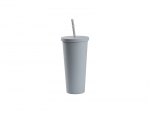 24oz/700ml Double Wall Plastic Tumbler with Straw &amp; Lid (Paint, Light Gray)