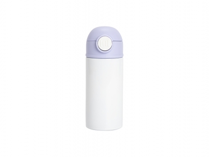 Sublimation Blanks 12oz/360ml Kids Stainless Steel Water Bottle With Plastic Straw &amp; Purple Cap(White)