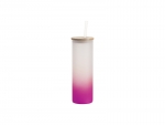 Sublimation Blanks 20oz/600ml Glass Skinny Tumbler w/Straw &amp; Bamboo Lid(Frosted, Gradient Purple)