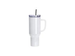 Vaso de viaje brillante de acero inoxidable de 40 oz / 1200 ml con tapa y pajita (blanco)