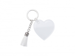 Sublimation Blanks Acrylic Keyring W/ White Tassel (Heart, 5*5*0.4cm)