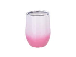 Vaso Vino Acero Inoxidable 12oz/360ml con tapa (Color Gradual Rosa y Blanco)