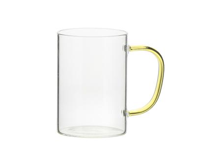 Taza Cristal 12oz/360ml con Asa Amarillo (Transparente)