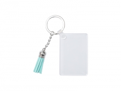 Sublimation Blanks Acrylic Keyring W/ Light Blue Tassel(Rectangle,4*6*0.4cm)