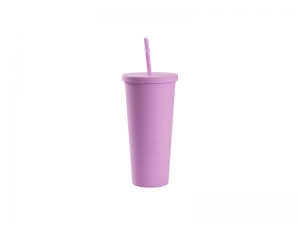 24oz/700ml Double Wall Plastic Tumbler with Straw &amp; Lid (Paint, Light Purple)