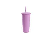 24oz/700ml Double Wall Plastic Tumbler with Straw &amp; Lid (Paint, Light Purple)