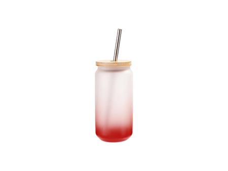 Vaso Cristal 18oz/550ml Color Degradado Rojo con Tapa de bambú y pajita de acero inoxidable