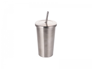 Sublimation 18oz/550ml Stainless Steel Tumbler with Straw &amp; Lid (Silver)   MOQ:3000