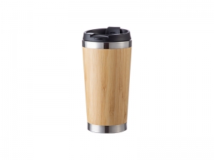 17oz/500ml Engraving Blanks Bamboo Thermal Tumbler w/ Black Lid