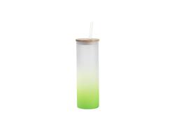 Vaso Cristal Escarchado 20oz/600ml con pajita y tapa de bambú (Escarchado, Degradado Verde)