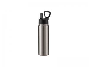 22oz/650ml Sublimation Blank Stainless Steel Water Bottles with Wide Mouth Straw Lid &amp; Rotating Handle (Silver)