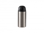 12oz/360ml Sublimation Blanks Kids Stainless Steel Bottle With Silicon Straw &amp; Black Cap (Silver)