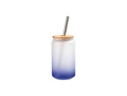 Copo Vidro 13oz/400ml Cor Degradado Azul Escuro com Tampa de bambu e canudo de inox