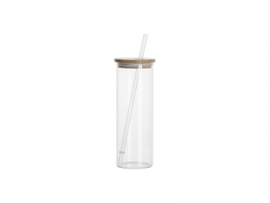 Sublimation Blanks 17oz/500ml Glass Skinny Tumbler w/Straw &amp; Bamboo Lid(Clear)