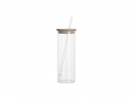 Sublimation Blanks 17oz/500ml Glass Skinny Tumbler w/Straw &amp; Bamboo Lid(Clear)