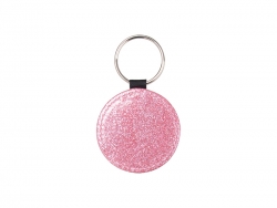 Sublimation Glitter PU Leather Key Chain (Round, Pink)