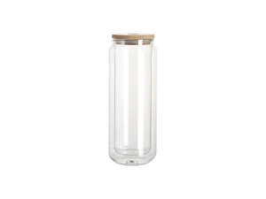 Sublimation Blanks 15oz/450ml Clear Can Glass Mug with bamboo lid