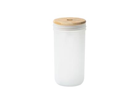 Tarro de Boca Ancha 22oz/650ml con Tapa de Bambú (Escarchada)