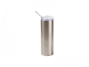 20oz/600ml SS Sublimation Blanks Silver Tumbler with Clear Fake Crushed Ice Topper Lid