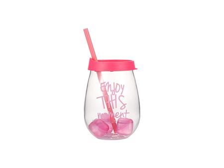 Vaso Plástico Transparente 10oz/300ml (Rosa con cubitos de hielo reutilizables)