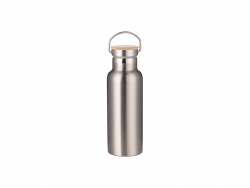 Garrafa Inox Tampa Bambú Portátil 500ml/17oz (prateado)