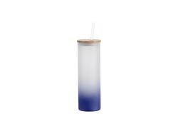 Copo Vidro Fosco 20oz/600ml com canudo e Tampa de bambu (Fosco, Degradado Azul Escuro)