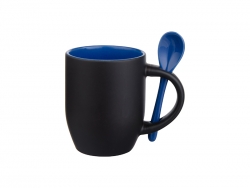 Mug magique avec cuillère pour sublimation – noir mat avec intérieur bleu