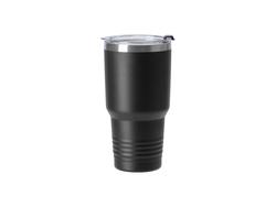 Tumbler Cuello Anillado Acero Inoxidable 30oz/900ml con Pajita Recubrimiento en Polvo (Negro)Cantidad mínima:500pcs